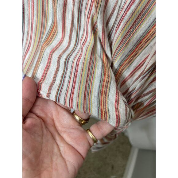 Max Studio blouse knit shirt top women's medium natural stripe tie front red tan - Picture 5 of 14